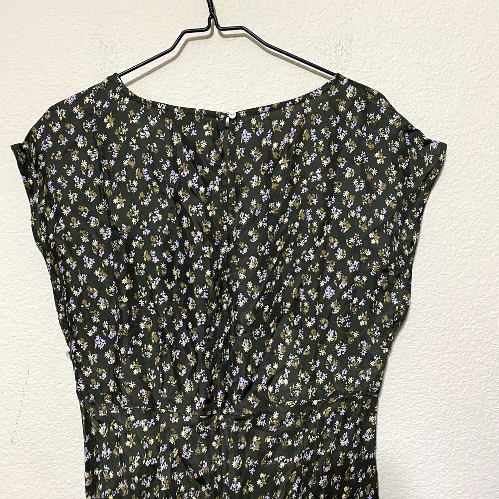 Madewell Dress Size 10 Green Midi Wide V-Neck Romantic Floral NO116 NWT FLAW - Picture 8 of 11